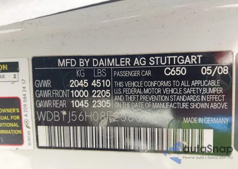 2008 Mercedes-Benz Clk 350 из США, поврежденный, VIN WDBTJ56H08F258076